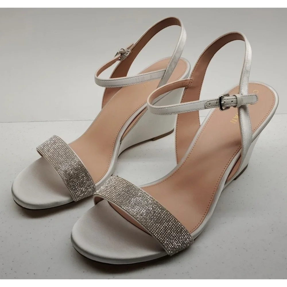 Cole Haan Josie Wedge Heel Sandals Crystal Gray‎ Satin W30331 Women's Sz 11B NEW